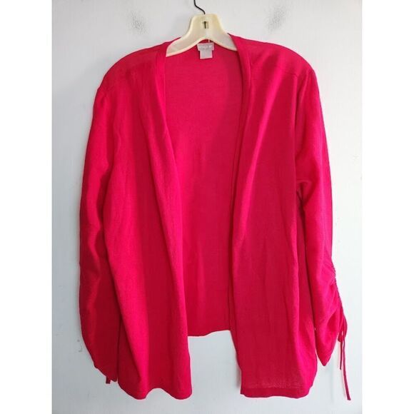 Chico's Women Dark Pink Open Front Cotton Cardigan Sweater size 3 or XL - Picture 1 of 7